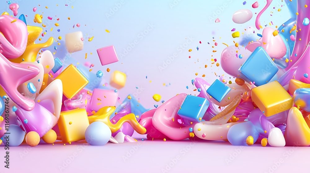 Obraz premium Abstract colorful 3D render of shapes and splashes.