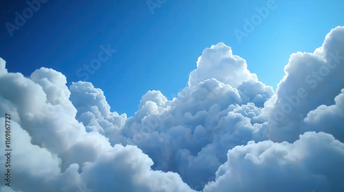 High Angle View of Billowing Cumulus Clouds Against a Bright Blue Sky photo