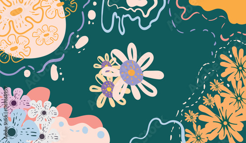 Design banner frame flower Spring background with beautiful. flower background for design. Colorful background with tropical plants. Place for your text.