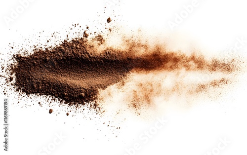 Brown powder scattered on white background creating a dynamic effect