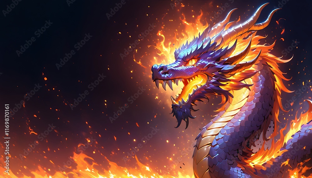 Fiery, Majestic Dragon Unleashes Power. Generative AI Fiery, Majestic Dragon Unleashes Power. Generative AI