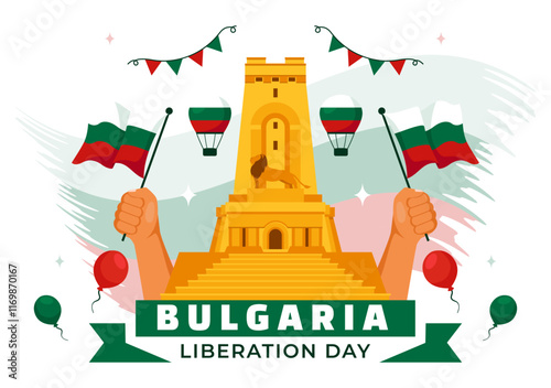Happy Bulgaria Liberation Day Vector Illustration on March 3 Featuring the Bulgarian Flag and Ribbon in a National Holiday Flat Style Background
