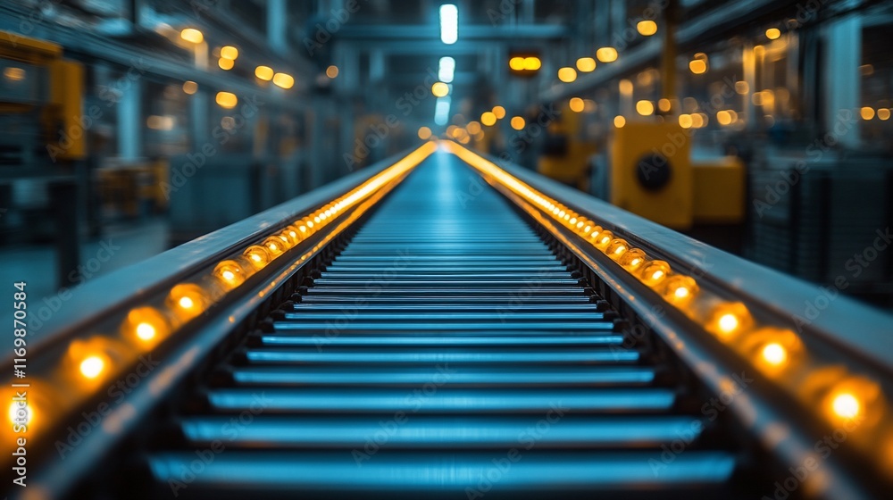 Illuminated Conveyor Belt System In Factory Setting Illuminated Conveyor Belt System In Factory Setting