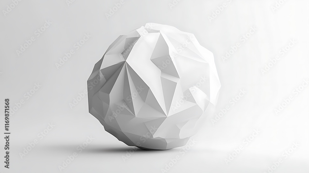 Abstract White Low Poly Sphere: Geometric Minimalist 3D Render Abstract White Low Poly Sphere: Geometric Minimalist 3D Render