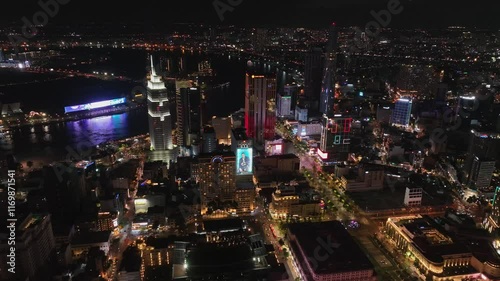 Cinematic Night View of Ho Chi Minh City from Above, Vietnam photo