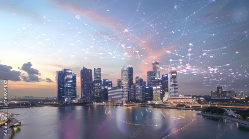 Connecting Smart City and Abstract Elements with Gradient Lines and Intricate Wave Lines in the Concept of Big Data Connection Technology Connecting Smart City and Abstract Elements with Gradient Lines and Intricate Wave Lines in the Concept of Big Data Connection Technology
