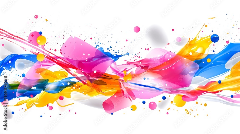 Fototapeta premium Abstract colorful paint splashes and swirls on white background.