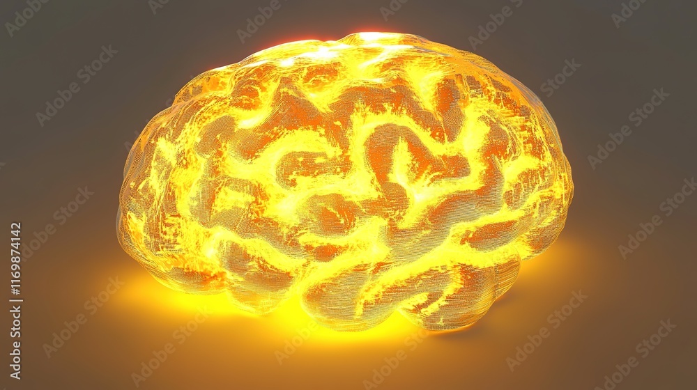 A glowing yellow brain with a motherboard design, symbolizing the fusion of technology and human intelligence. The vibrant yellow hue highlights the intricate connection between the human mind A glowing yellow brain with a motherboard design, symbolizing the fusion of technology and human intelligence. The vibrant yellow hue highlights the intricate connection between the human mind