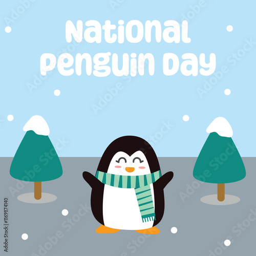 National penguin day vector design for national penguin day celebration. Suitable for flat design graphic illustration for social media ads, flyer design, flat illustration, banner, template, poster