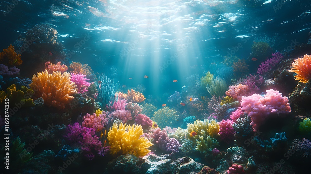 Naklejka premium Underwater exploration coral reef marine life ocean vibrant ecosystem