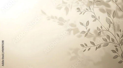 Delicate leaf shadows cast on a beige background