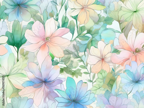Soft Watercolor Floral Pattern | Gentle Pastel Tones and Gradation Background | Delicate and Dreamy Design