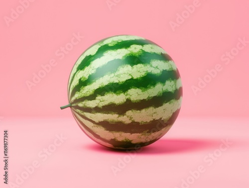 A whole freshly picked watermelon with a rich red and green skin, ready to be enjoyed. photo