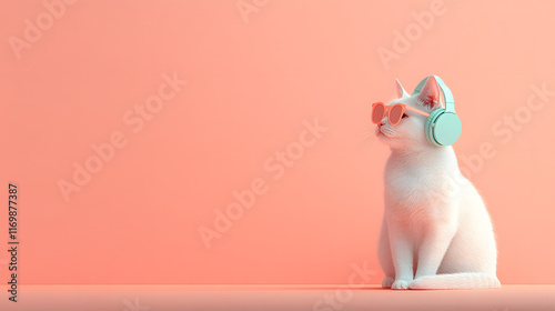 white cat on blue background