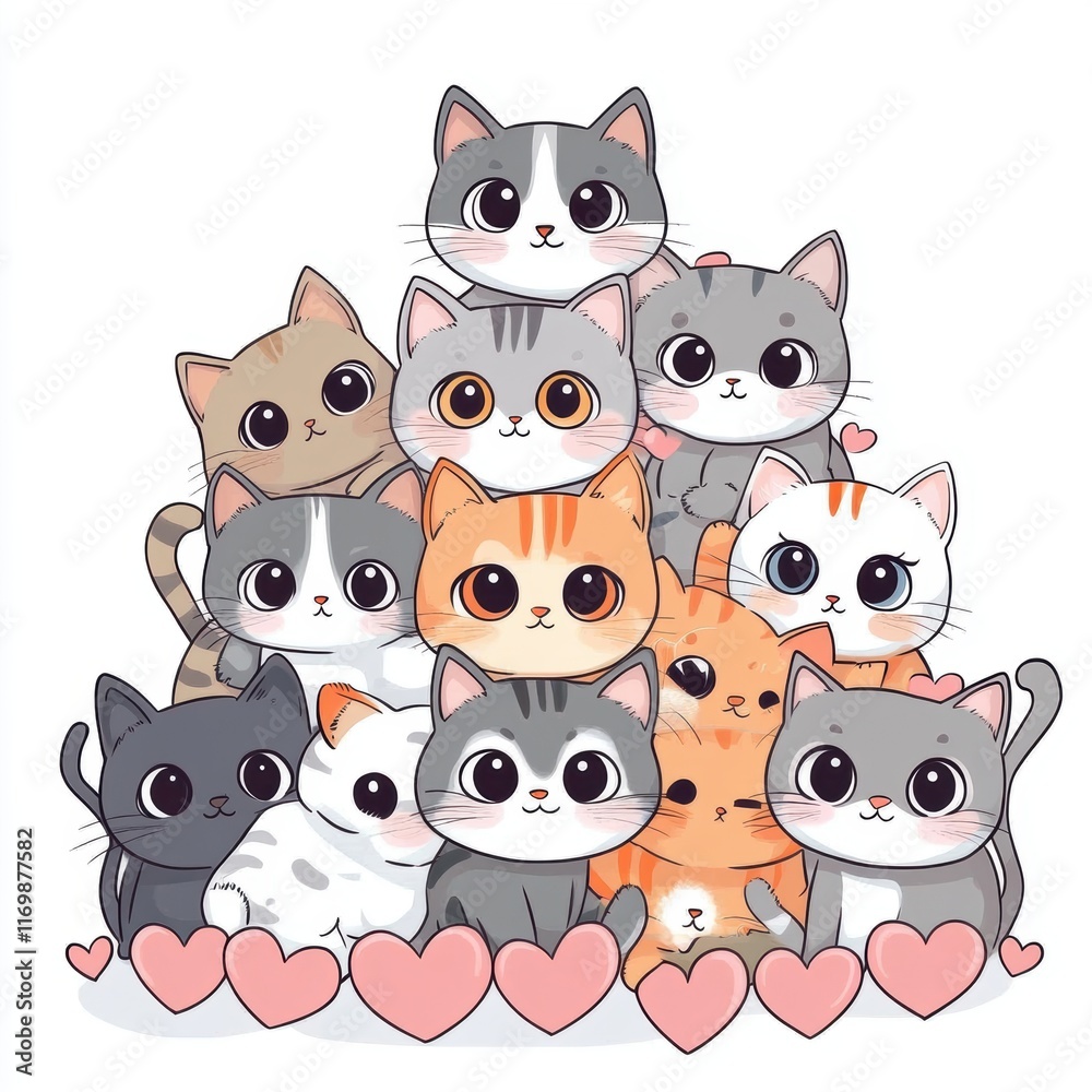 Obraz premium Cute cats for Valentine’s Day greeting card design