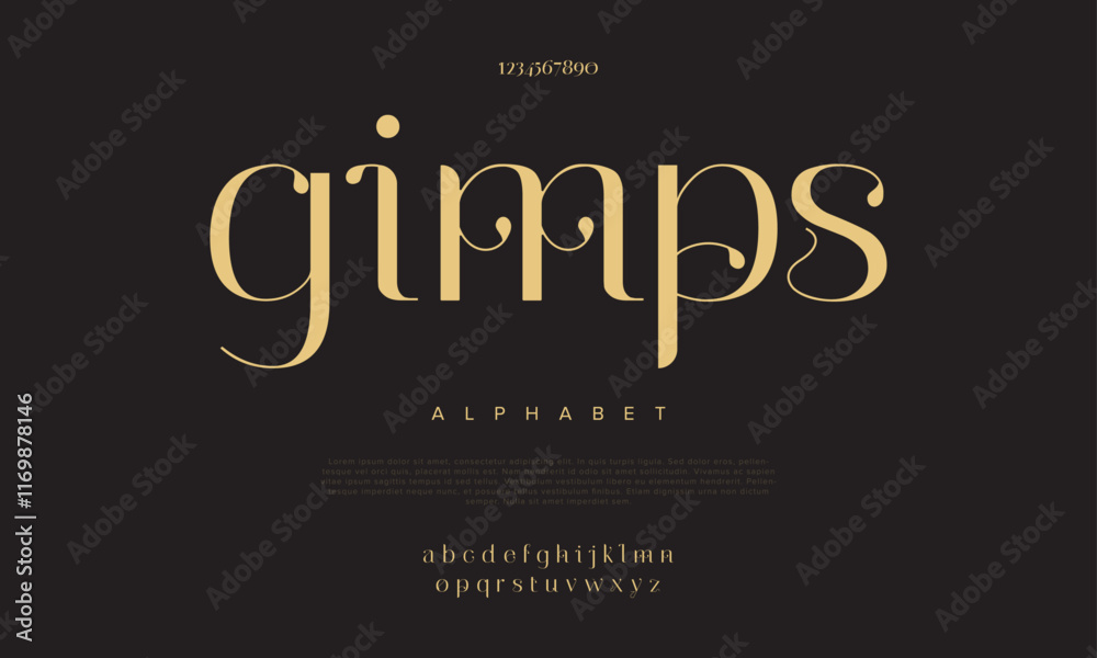 Gimps typography beauty fashion elegant minimalist serif italic fonts decorative wedding vintage retro logos. Minimal luxury font alphabet logo. Vector illustration