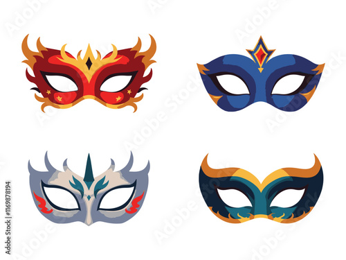 Different of party masks with gold vector design