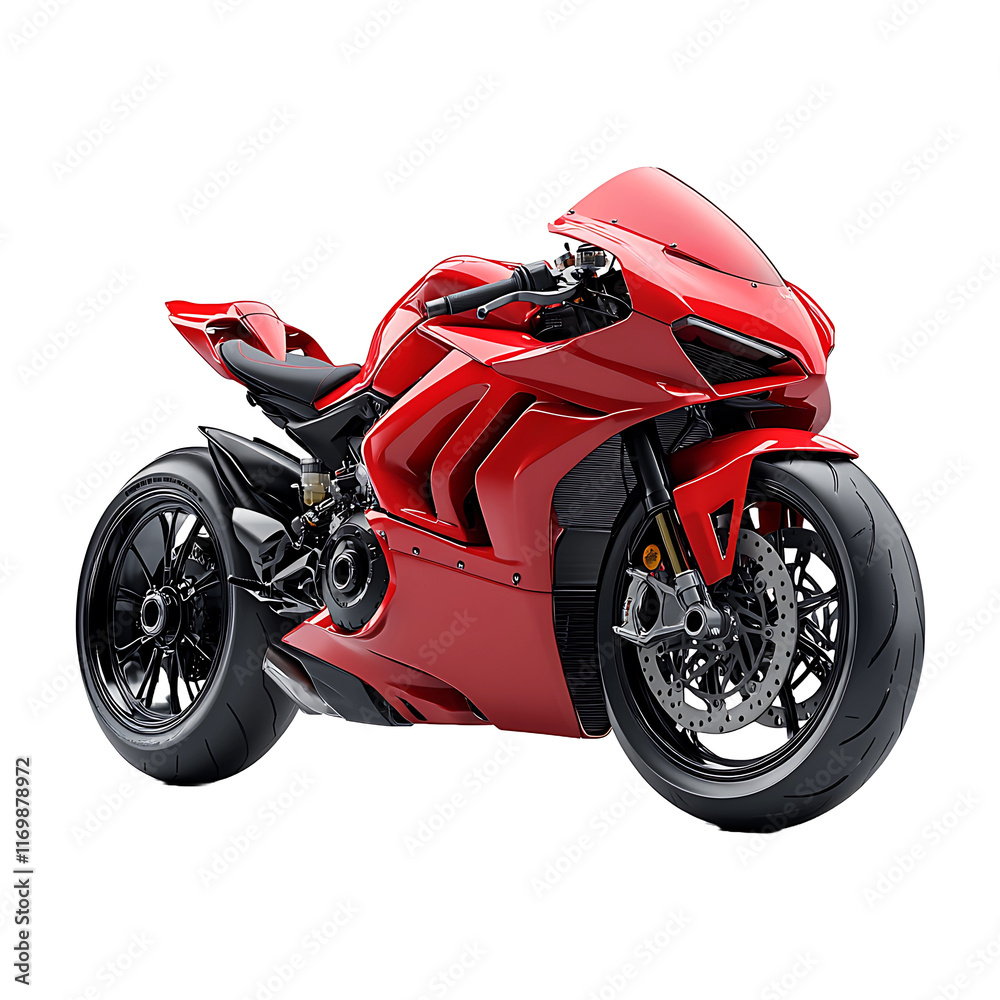 A vibrant red racing motorcycle isolated on transparent background A vibrant red racing motorcycle isolated on transparent background