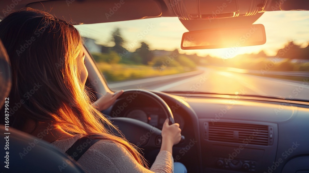 Fototapeta premium Driving into a Scenic Sunset Adventure