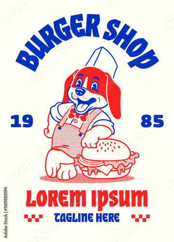 Dog Mascot of Burger Shop in Vintage Style