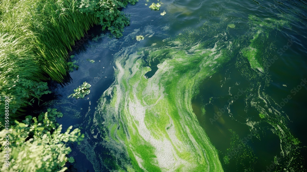 Fototapeta premium River Contamination with Algae in Natural Environment