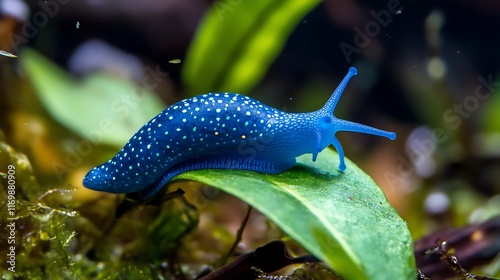 Stunning Blue Spotted Slug on a Leaf