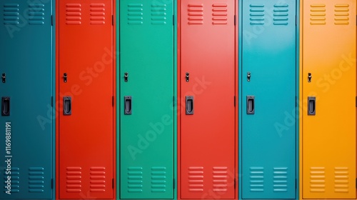 Colorful School Lockers in a Bright Hallway Setting and Arrangement
