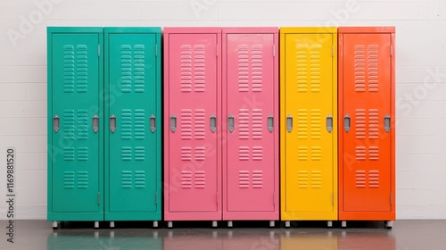 Colorful Metal Lockers in a Row with Bright Vibrant Hues