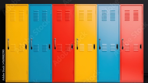 Colorful Lockers in a Row Against a Dark Background