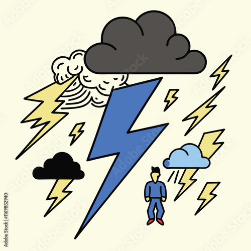 man with lightning and lightning in his hands. vector illustration