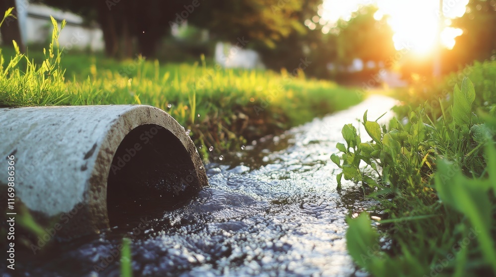 Urban Runoff in a Commercial District at Sunset Urban Runoff in a Commercial District at Sunset