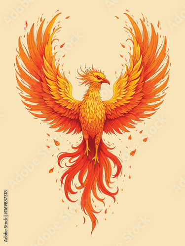 Flying bird with wings in the form of a fire of a Vector illustration