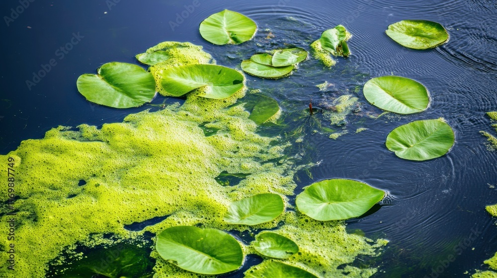 Vibrant Algae Blooms in Clear Water Body Vibrant Algae Blooms in Clear Water Body