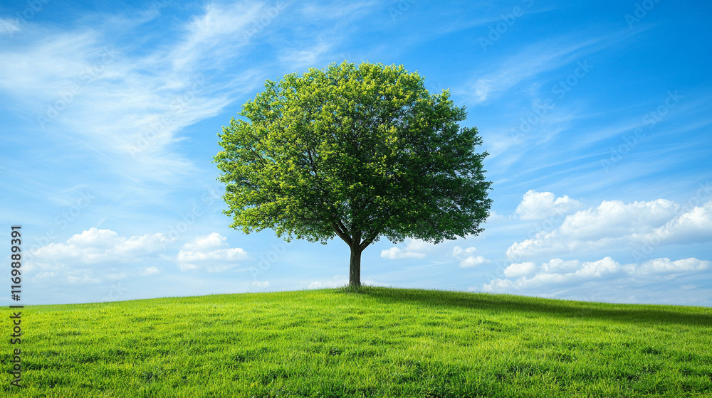 A solitary tree stands tall in a vast field, symbolizing resilience and growth amid the chaos of life, showcasing strength and endurance against all odds

