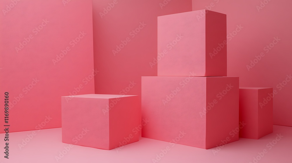 Pink Cubes Arranged In A Corner Setting Pink Cubes Arranged In A Corner Setting