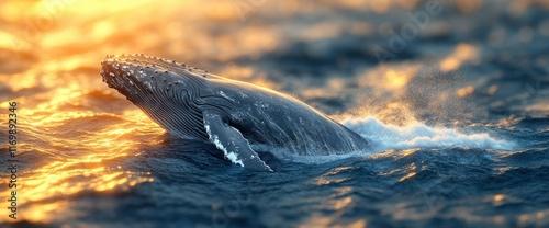 Majestic Humpback Whale Breaching at Sunset photo