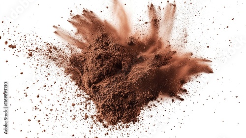 A close-up of exploded brown dirt or mud, with scattered particles creating a textured appearance.