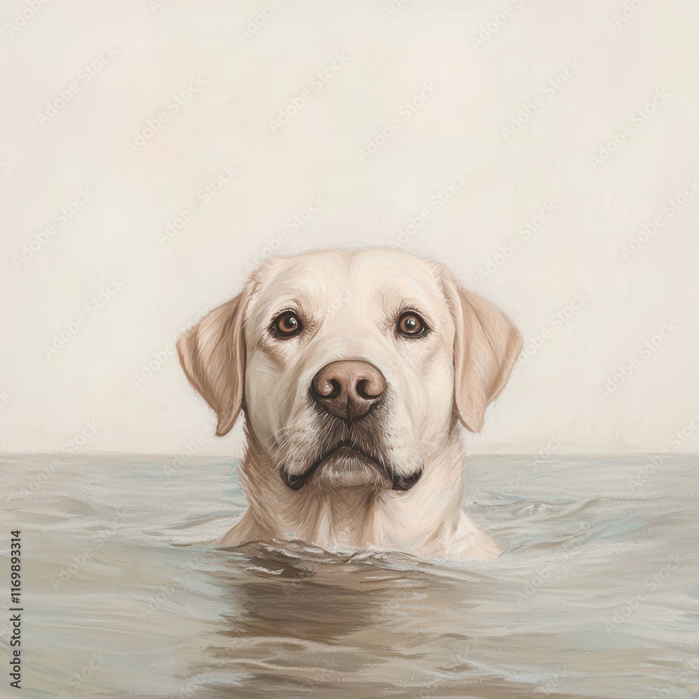 Charming Lab Dog Posing in Shallow Water with Gentle Expression Charming Lab Dog Posing in Shallow Water with Gentle Expression