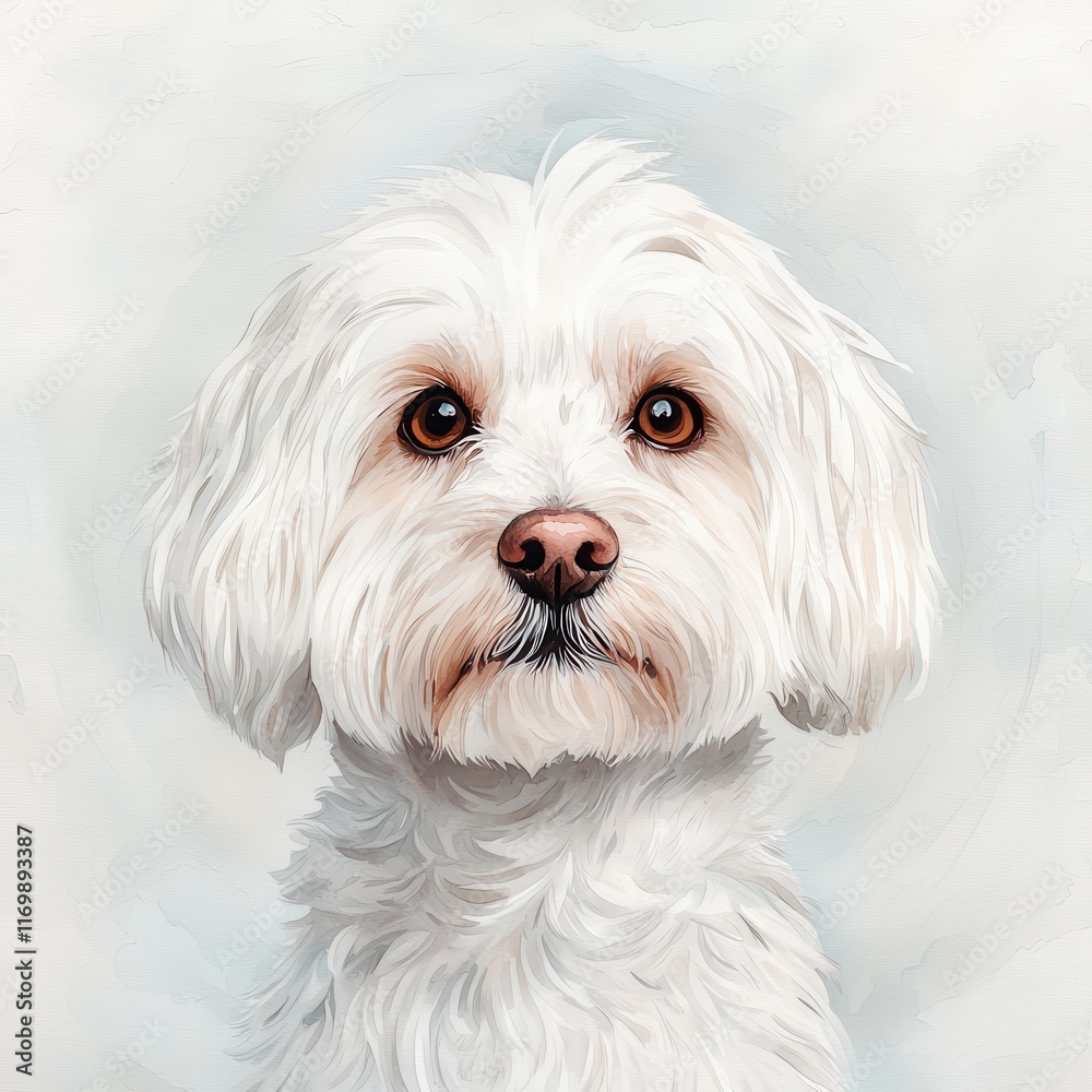 Cute White Dog with Fluffy Fur and Expressive Brown Eyes Cute White Dog with Fluffy Fur and Expressive Brown Eyes