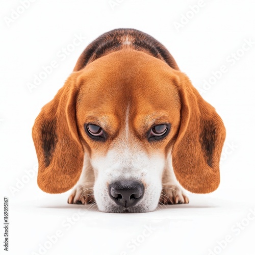 Playful Beagle Dog with Curious Expression Against White Background