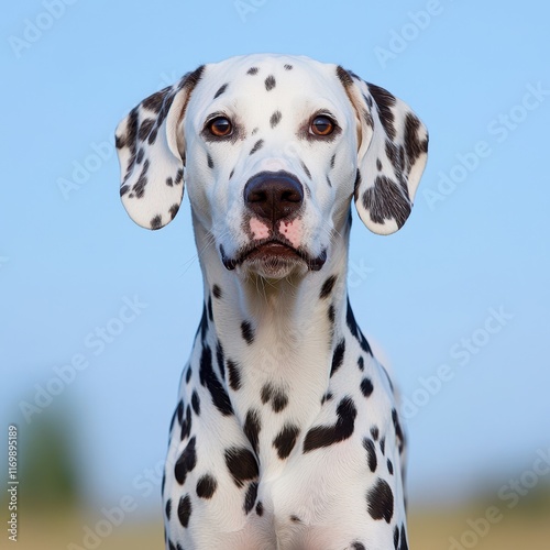 Adorable Dalmatian Dog Portrait with Spotted Coat Against Nature