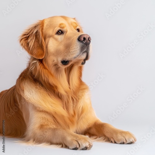 Golden Retriever Sitting Gracefully on Light Background