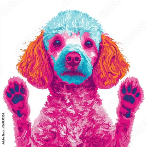 Colorful Poodle Dog with Playful Expression and Fluffy Fur