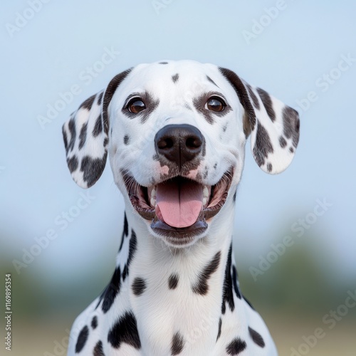 Happy Dalmatian Dog with Playful Expression in Natural Setting