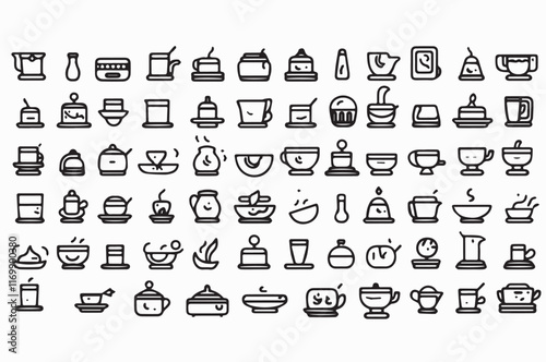 Collection of various tea and coffee cup icons.