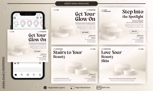 Beauty Skincare Podium Social Media Template Collection for Product Advertisement