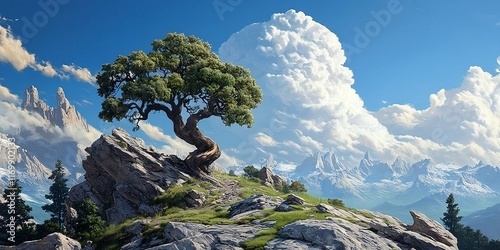 tree on the mountain cliff