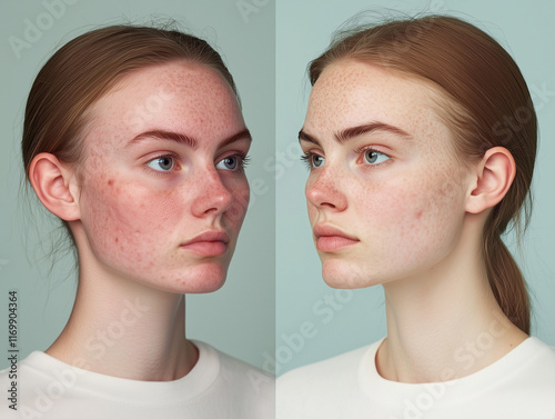 Wallpaper Mural A young women with redness and rosacea. A concept of transformation, before and after face. Rosacea skin treatment and healing process	 Torontodigital.ca