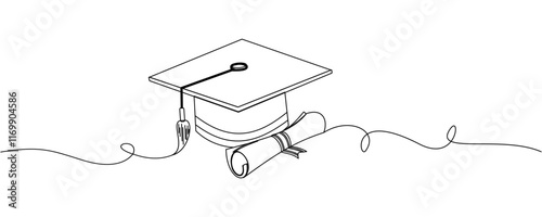 University graduation line art vector