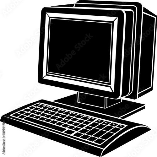 Desktop Computer Silhouette on White Background